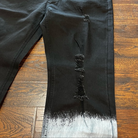 Moto Jeans Distressed Black with White Paint & Front Hem Zipper Skinny - Picture 5 of 7